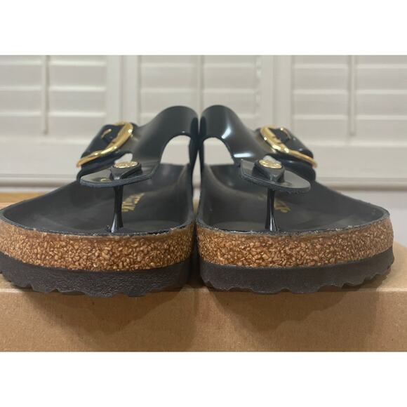Birkenstock Women's Gizeh Big Buckle Slide Sandal Black Gold Size 8 39 EU NWOT - Picture 8 of 12